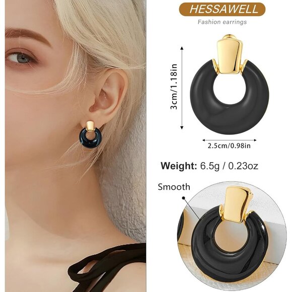 Women's Black Statement Retro Hoop Dangle Earrings Multiple Styles Jewelry - Picture 5 of 7